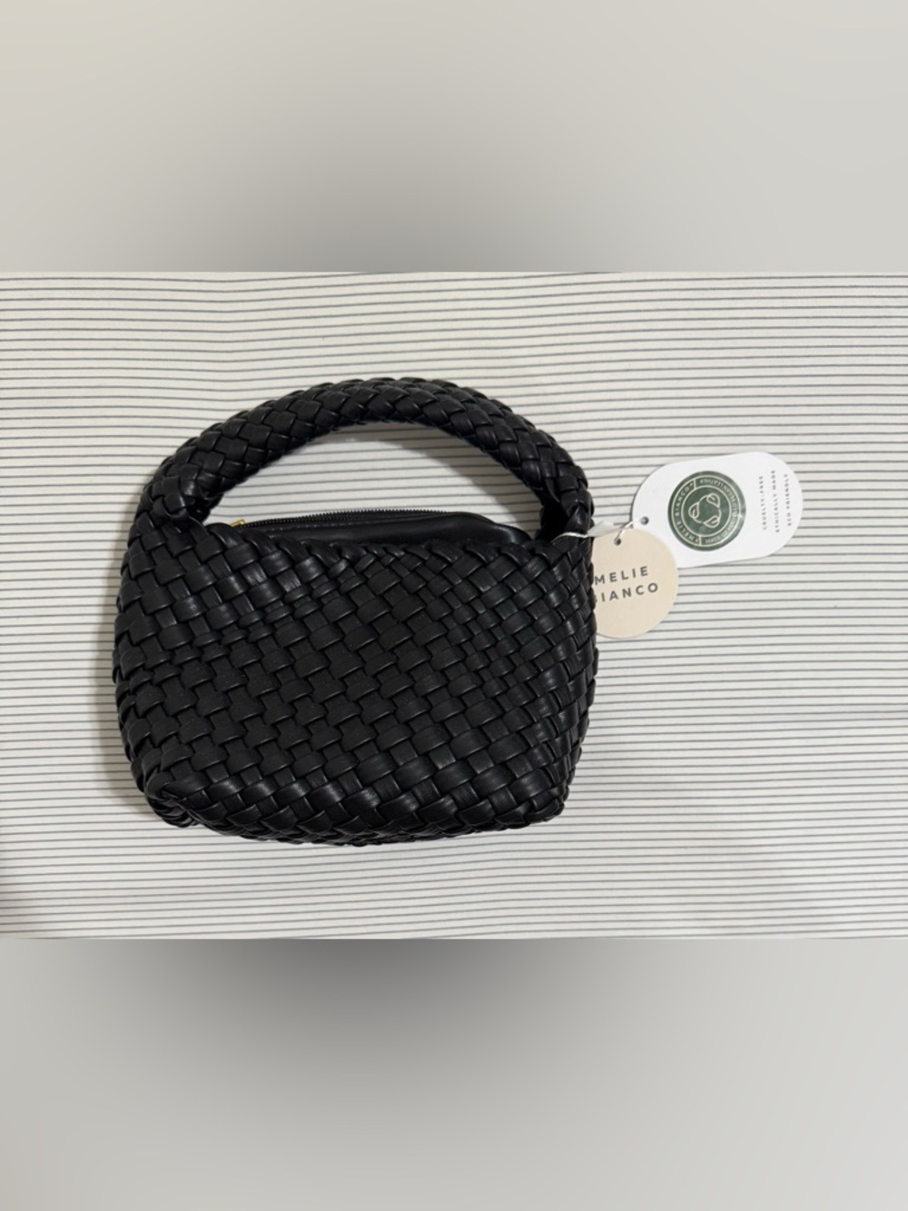 Melie Bianco Johanna Small Recycled Vegan Leather Woven Handbag with Pouch NWT